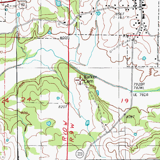 Topographic Map of Barker Cemetery, AR