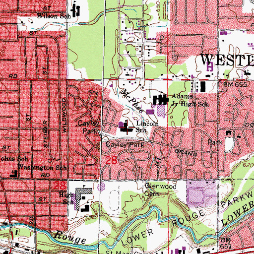 Topographic Map of Lincoln School, MI