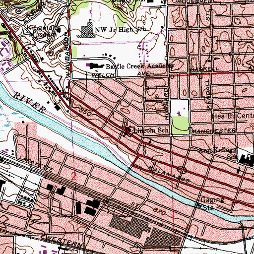 Topographic Map of Lincoln School, MI