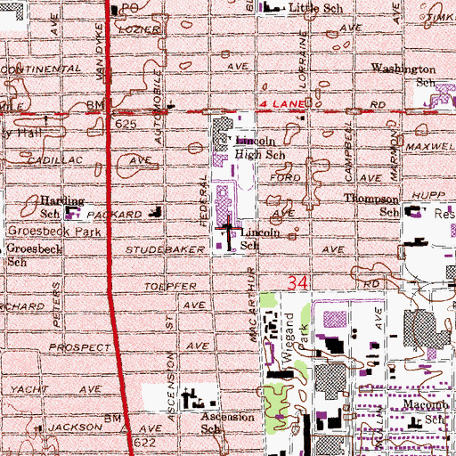 Topographic Map of Lincoln School, MI