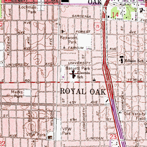 Topographic Map of Lincoln School, MI