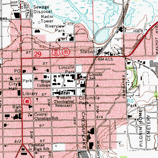 Topographic Map of Lincoln School, MI