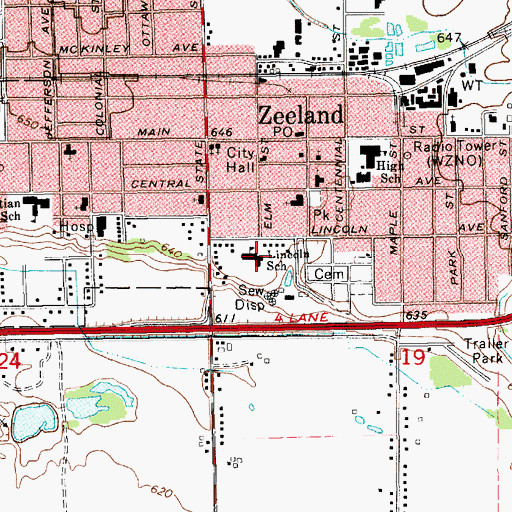 Topographic Map of Lincoln School, MI