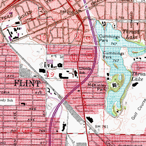 Topographic Map of Lincoln School, MI