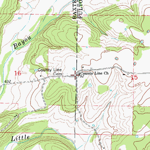 Topographic Map of County Line, AR