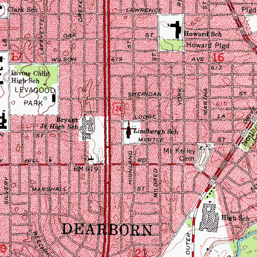 Topographic Map of Lindbergh School, MI