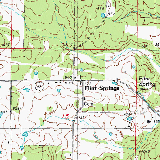 Topographic Map of Flint Springs, AR