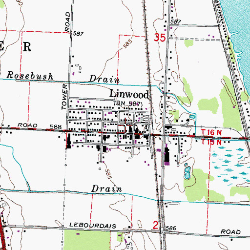 Topographic Map of Linwood, MI