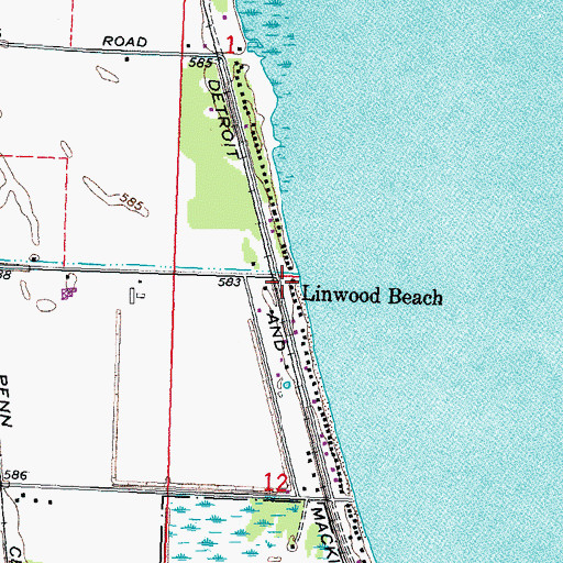 Topographic Map of Linwood Beach, MI