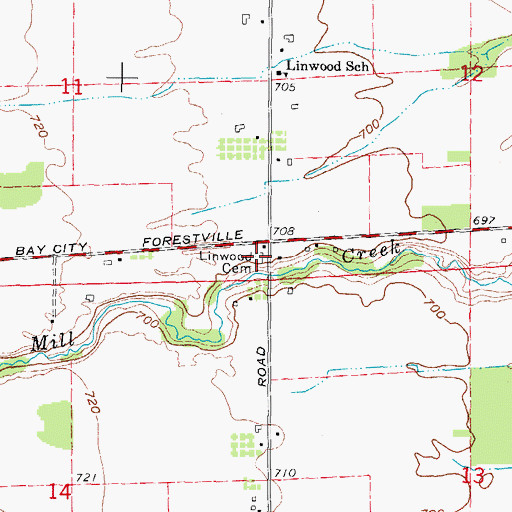 Topographic Map of Linwood Cemetery, MI