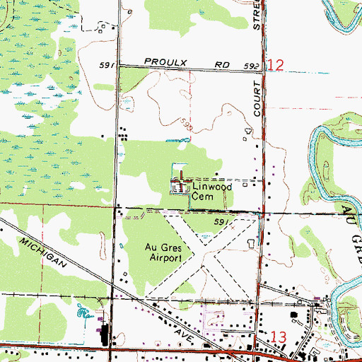 Topographic Map of Linwood Cemetery, MI