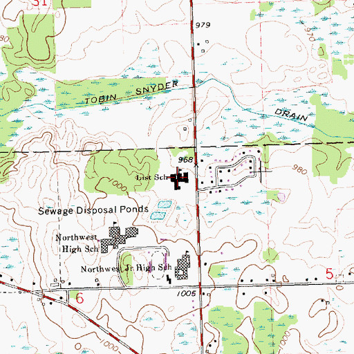 Topographic Map of List School, MI