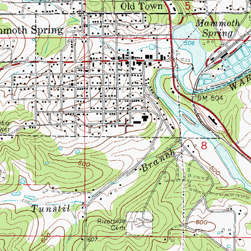 Topographic Map of Mammoth Spring Elementary School, AR