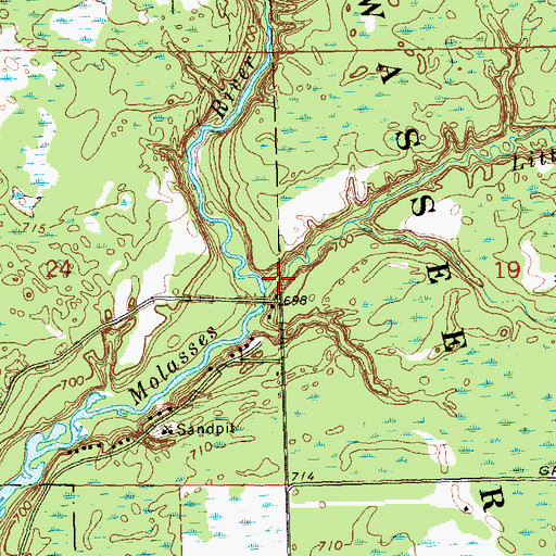 Topographic Map of Little Molasses River, MI