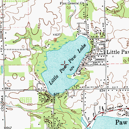 Topographic Map of Little Paw Paw Lake, MI