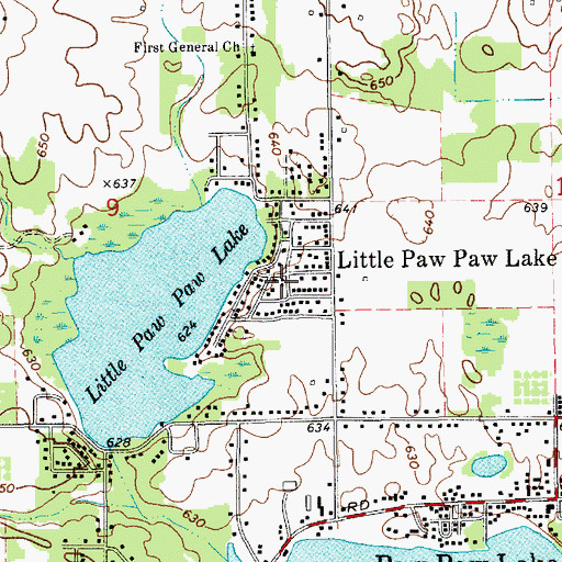 Topographic Map of Little Paw Paw Lake, MI