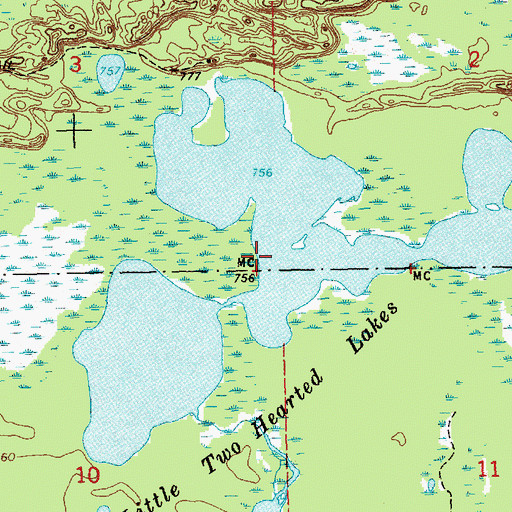 Topographic Map of Little Two Hearted Lakes, MI