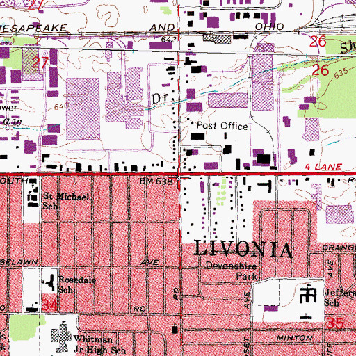 Topographic Map of Livonia, MI