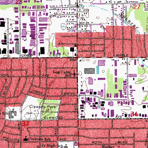 Topographic Map of Log Cabin School, MI