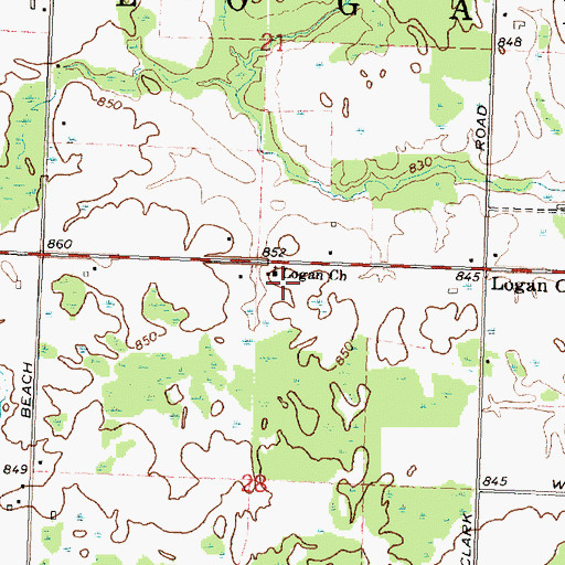 Topographic Map of Logan Church, MI