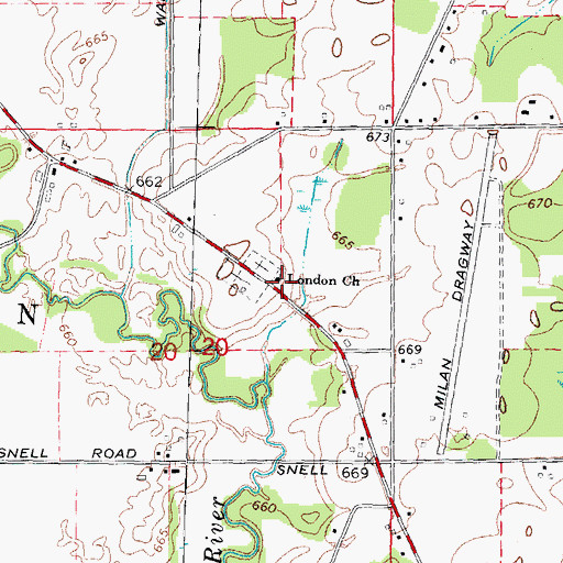 Topographic Map of London Church, MI