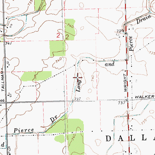 Topographic Map of Long and Pierce Drain, MI