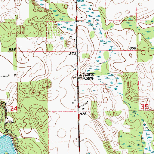 Topographic Map of Long Cemetery, MI