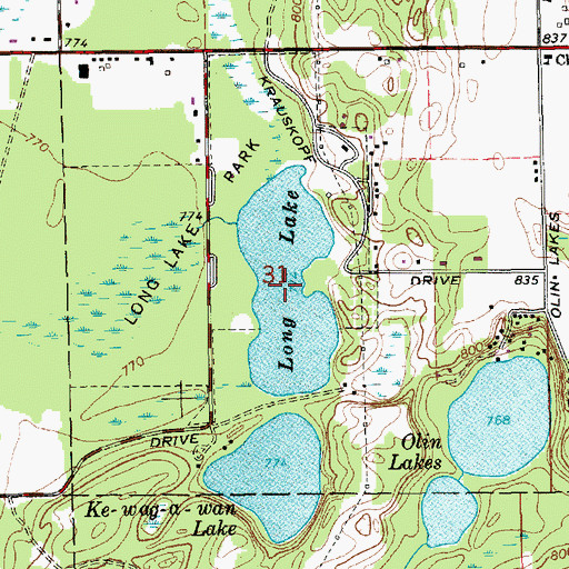 Topographic Map of Long Lake, MI