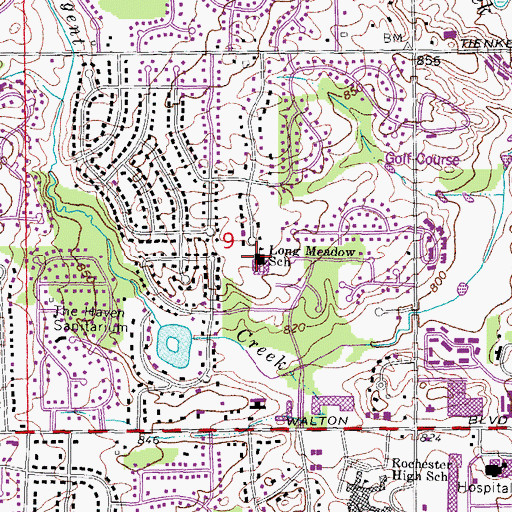 Topographic Map of Long Meadow School, MI