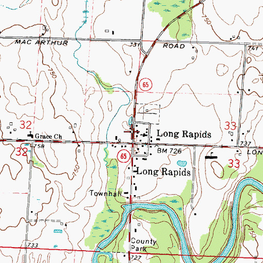 Topographic Map of Long Rapids, MI