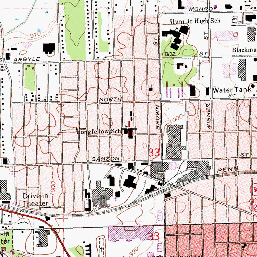 Topographic Map of Longfellow School, MI