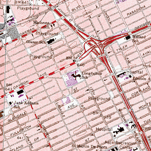 Topographic Map of Longfellow School, MI