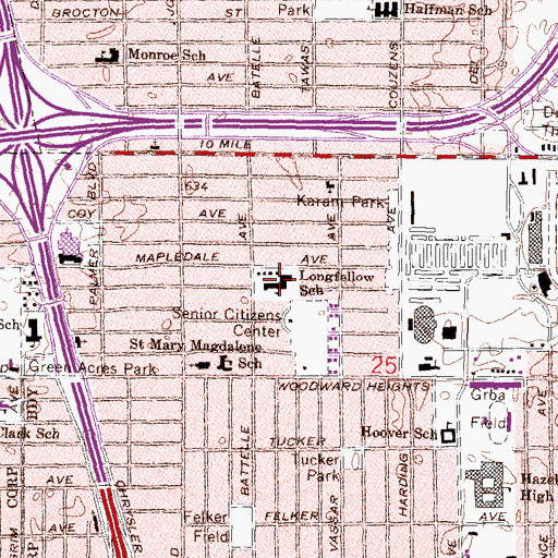 Topographic Map of Longfellow School, MI