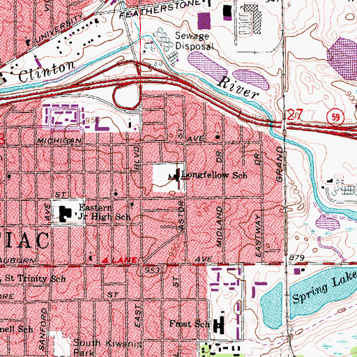 Topographic Map of Longfellow School, MI
