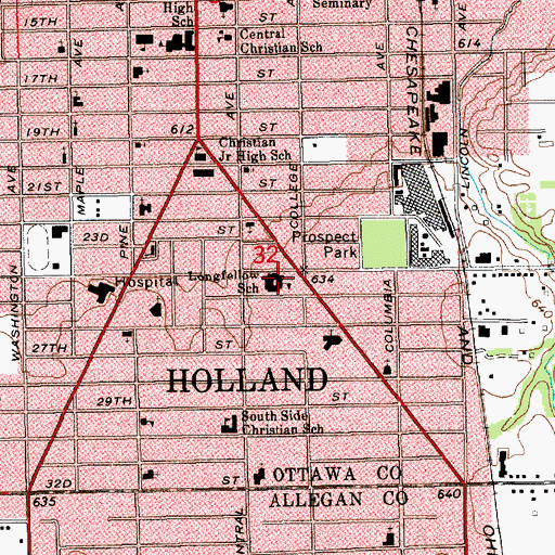 Topographic Map of Longfellow School, MI