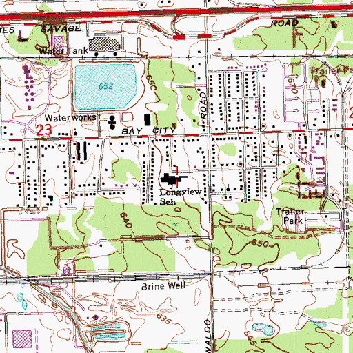 Topographic Map of Longview School, MI
