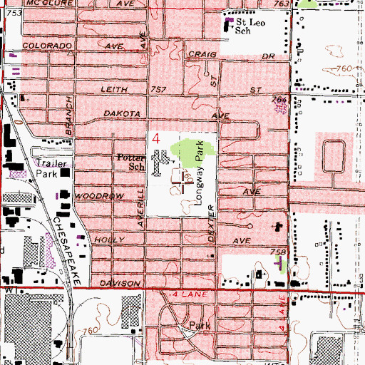 Topographic Map of Longway Park, MI