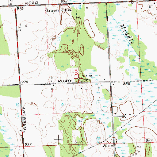 Topographic Map of Loree Cemetery, MI