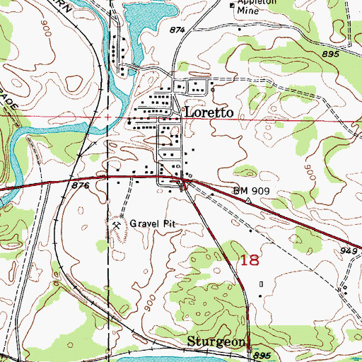 Topographic Map of Loretto, MI