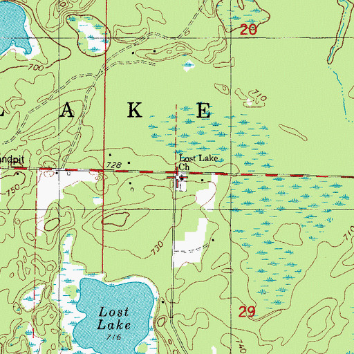 Topographic Map of Lost Lake Church, MI