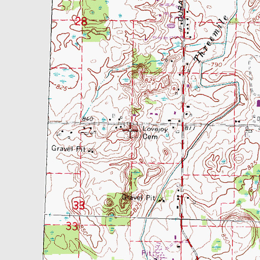 Topographic Map of Lovejoy Cemetery, MI