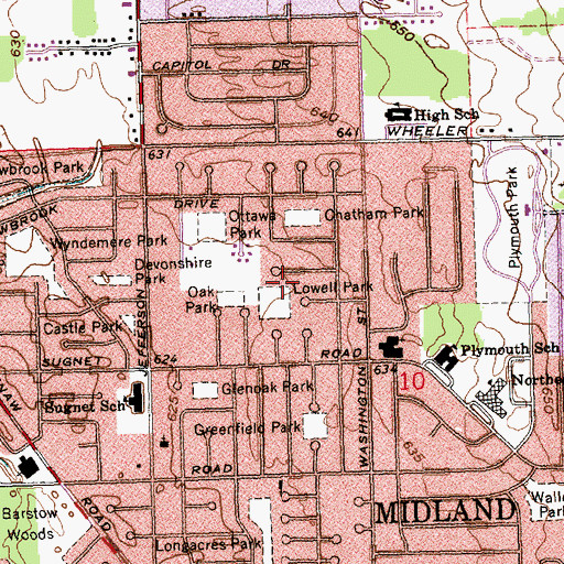 Topographic Map of Lowell Park, MI