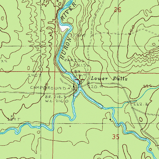 Topographic Map of Lower Falls, MI
