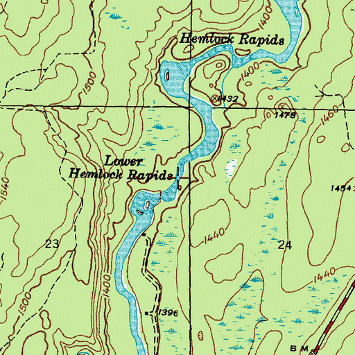 Topographic Map of Lower Hemlock Rapids, MI