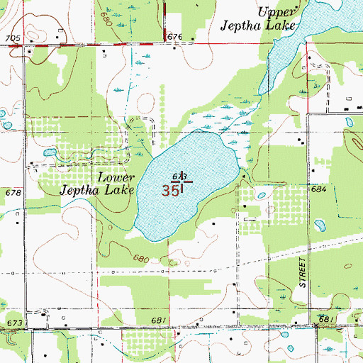 Topographic Map of Lower Jeptha Lake, MI