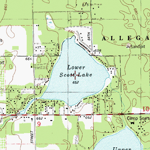 Topographic Map of Lower Scott Lake, MI