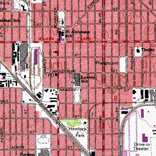 Topographic Map of Lowrey School, MI