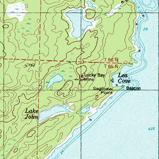 Topographic Map of Lucky Bay Mine, MI