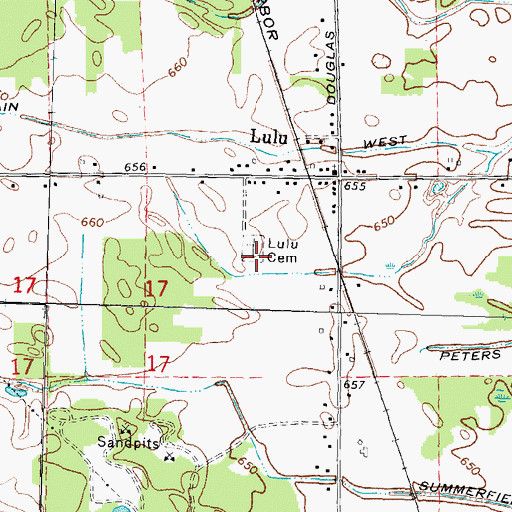 Topographic Map of Lulu Cemetery, MI