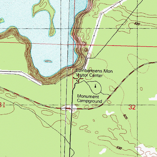 Topographic Map of Lumbermens Monument Visitor Center, MI